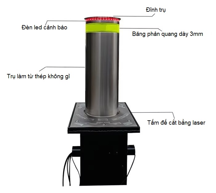 Cổng bollard tự động chắn xe 2 cấu tạo chi tiết trụ bollard