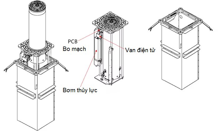 Cổng bollard tự động chắn xe 3 hệ thống bơm thủy lực trụ bollard