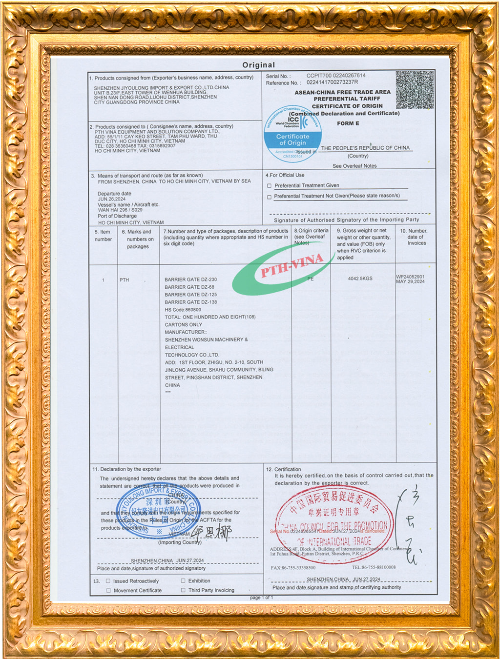 chứng nhận chất lượng barie