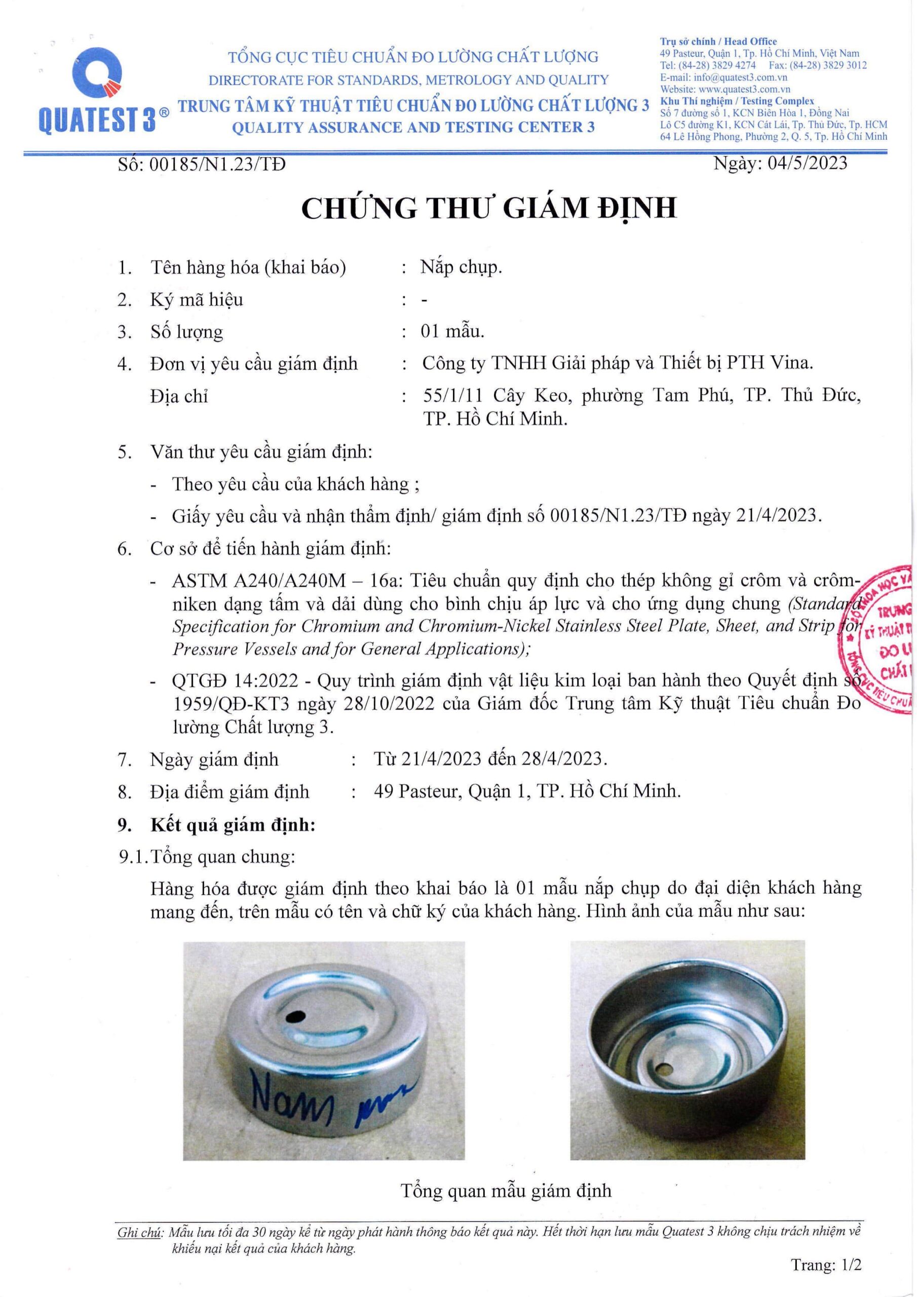 hàng đạt chuẩn kiểm định quatest 3