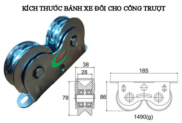 Kích thước bánh xe đôi cổng trượt