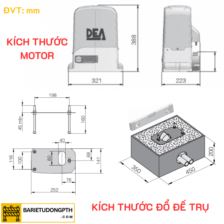 kích thước motor dea 1400