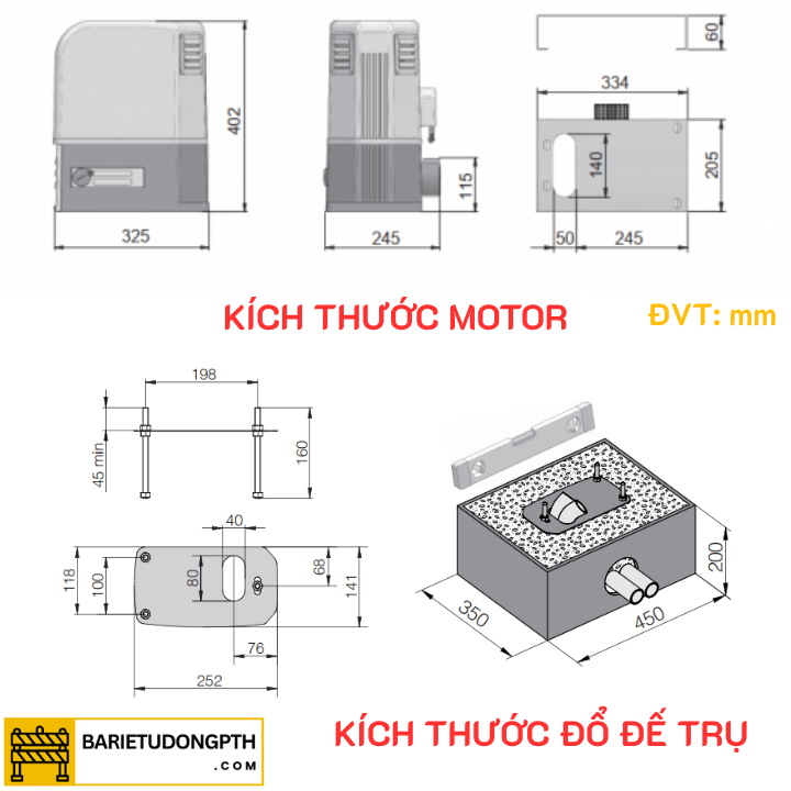 sơ đồ kích thước motor dea 2100kg