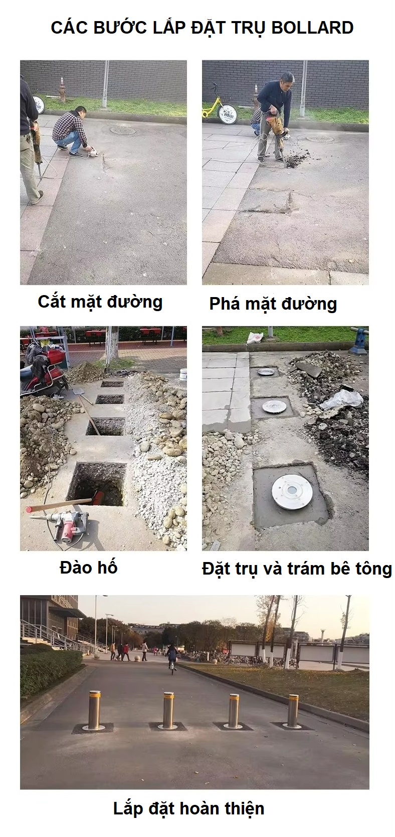 Chuyên phân phối và lắp trụ bollard chắn xe 12 quy trình lắp trụ bollard