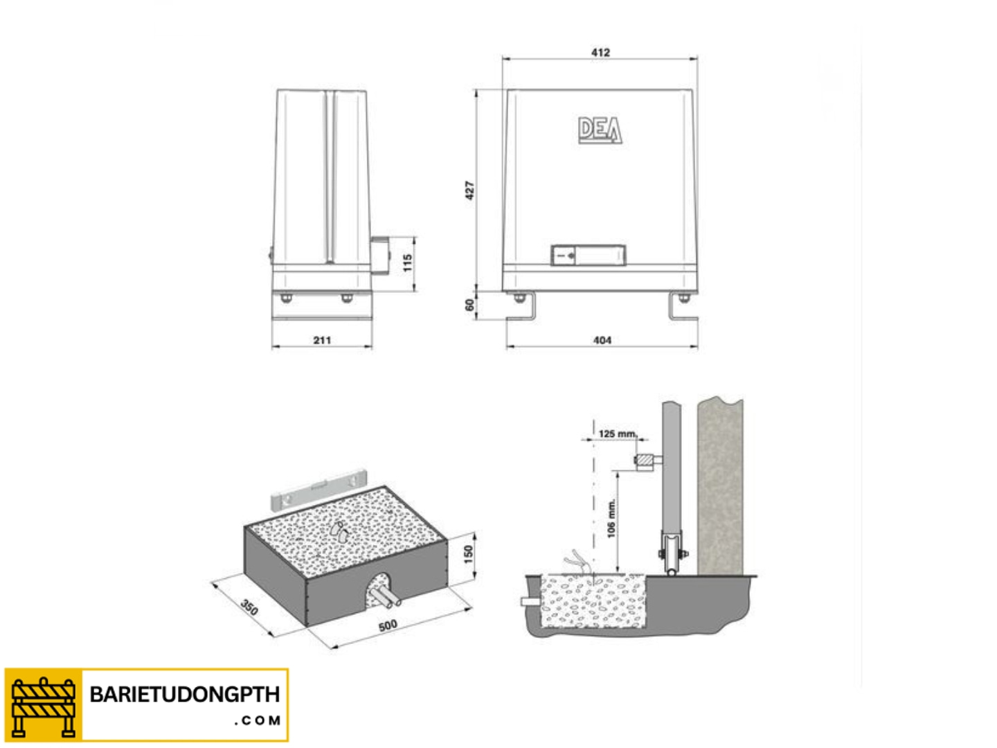 Motor cổng lùa DEA 2500kg 8 kích thước motor cổng lùa dea 2500kg