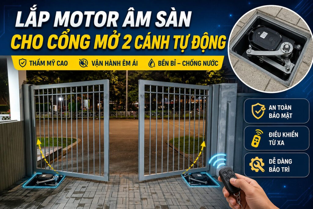 Lắp motor âm sàn cho cổng mở 2 cánh tự động 1 cổng tự động mở 2 cánh âm sàn